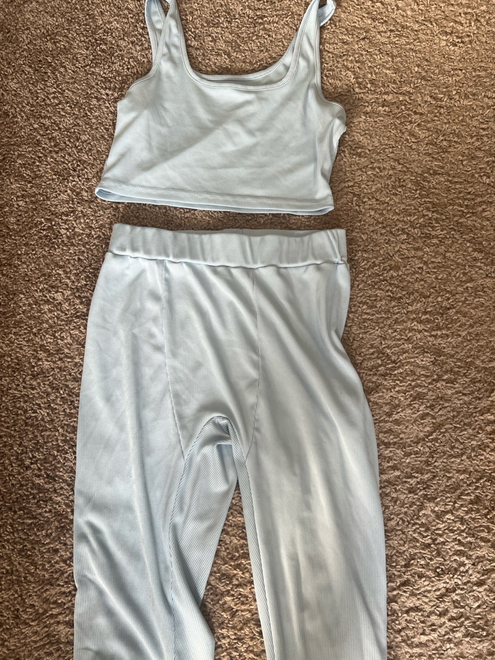 Ribbed High-Waist Leggings in Light Blue - Women's